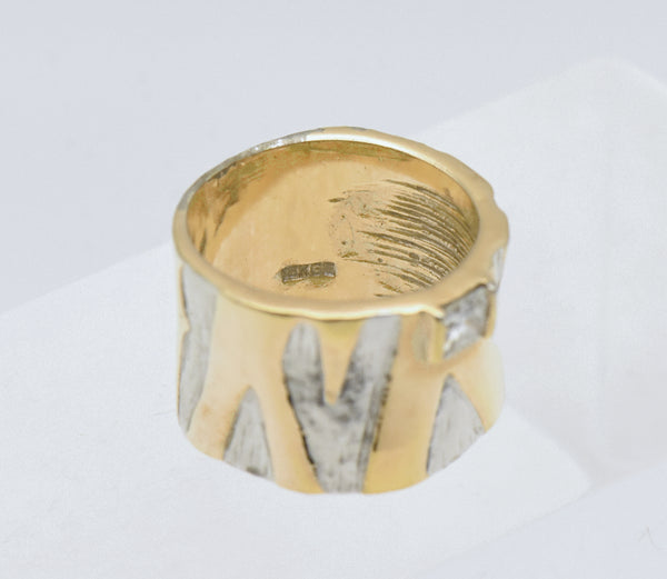 18K Gold Plated Modern Organic Design Wide Band Ring - Size 7