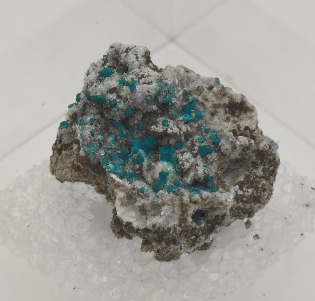 Rosasite with Hemimorphite and Aurichalcite Mounted Thumbnail Specimen - Utah