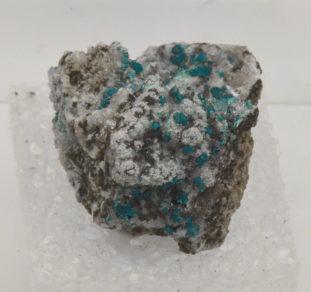 Rosasite with Hemimorphite and Aurichalcite Mounted Thumbnail Specimen - Utah
