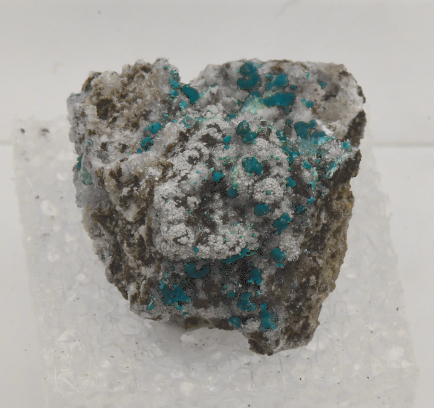 Rosasite with Hemimorphite and Aurichalcite Mounted Thumbnail Specimen - Utah
