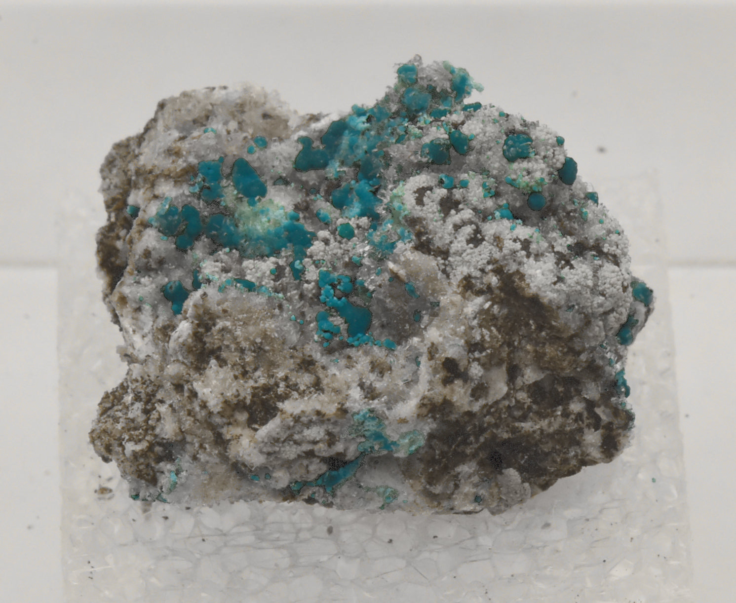 Rosasite with Hemimorphite and Aurichalcite Mounted Thumbnail Specimen - Utah
