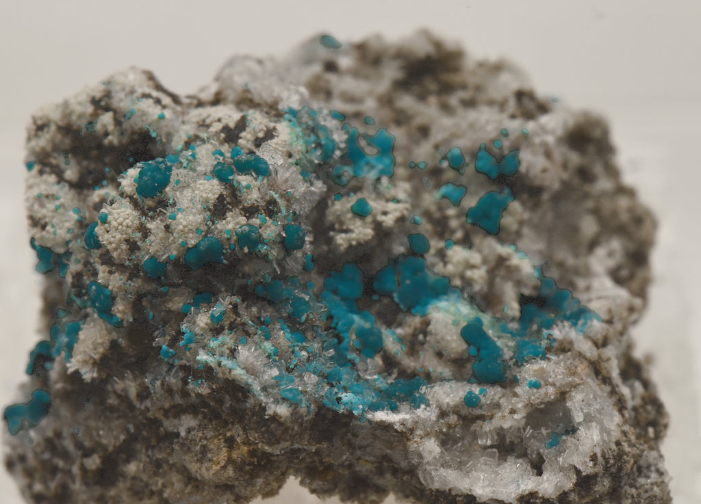 Rosasite with Hemimorphite and Aurichalcite Mounted Thumbnail Specimen - Utah