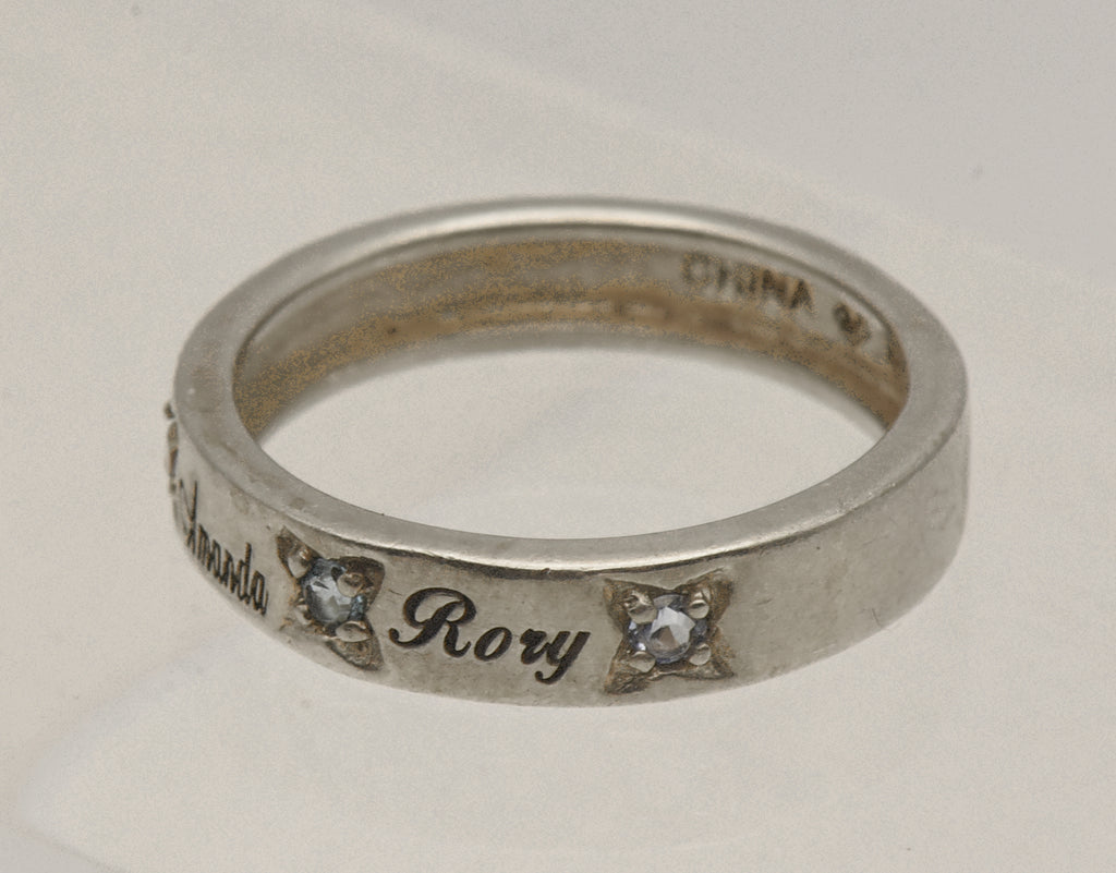 Vintage Sterling Silver and Rhinestone Names Ring - Size 6