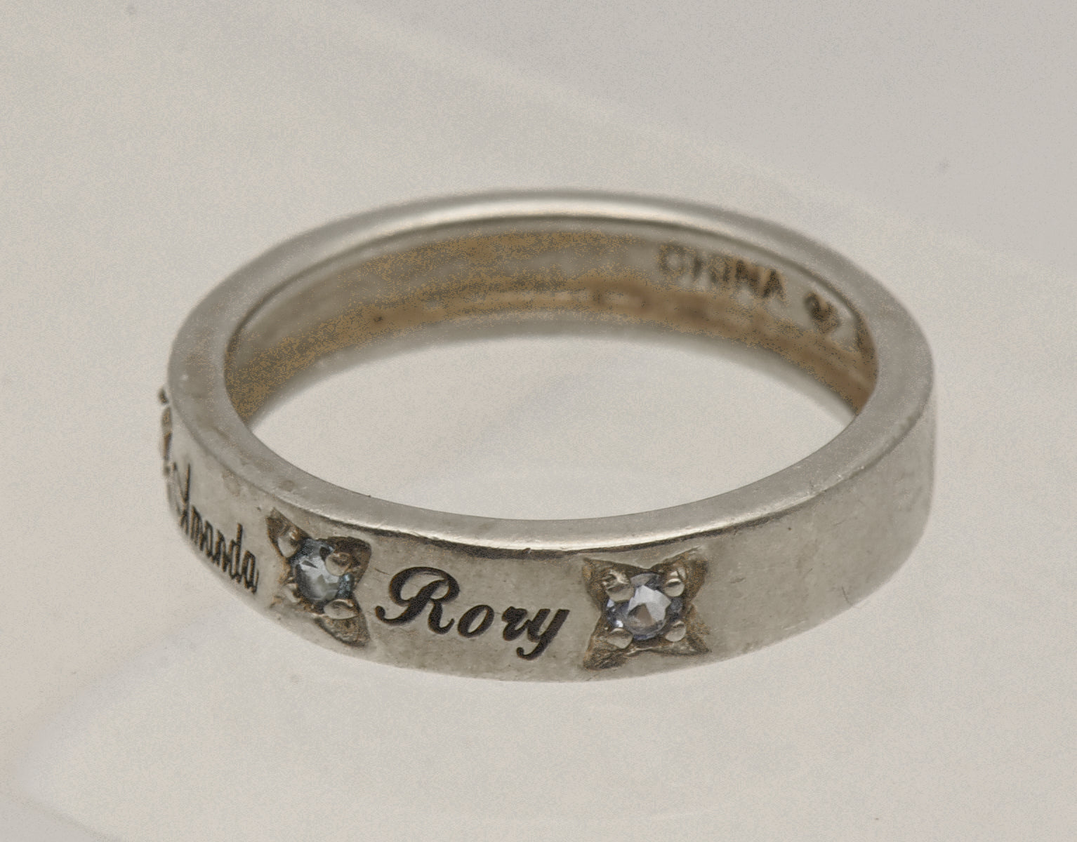 Vintage Sterling Silver and Rhinestone Names Ring - Size 6