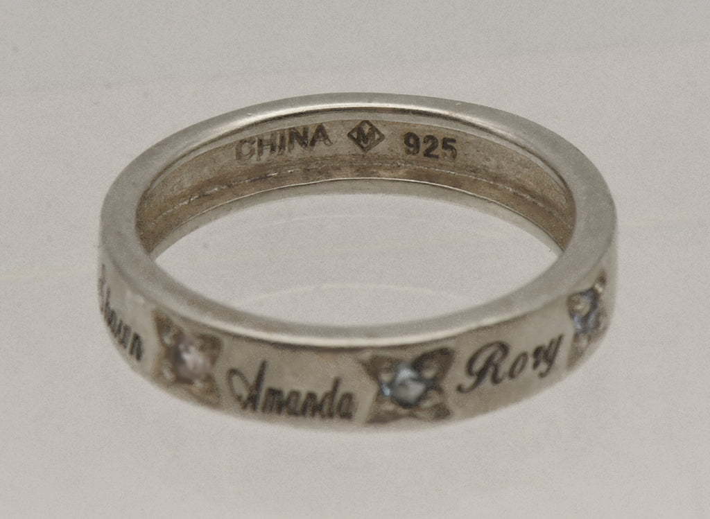 Vintage Sterling Silver and Rhinestone Names Ring - Size 6