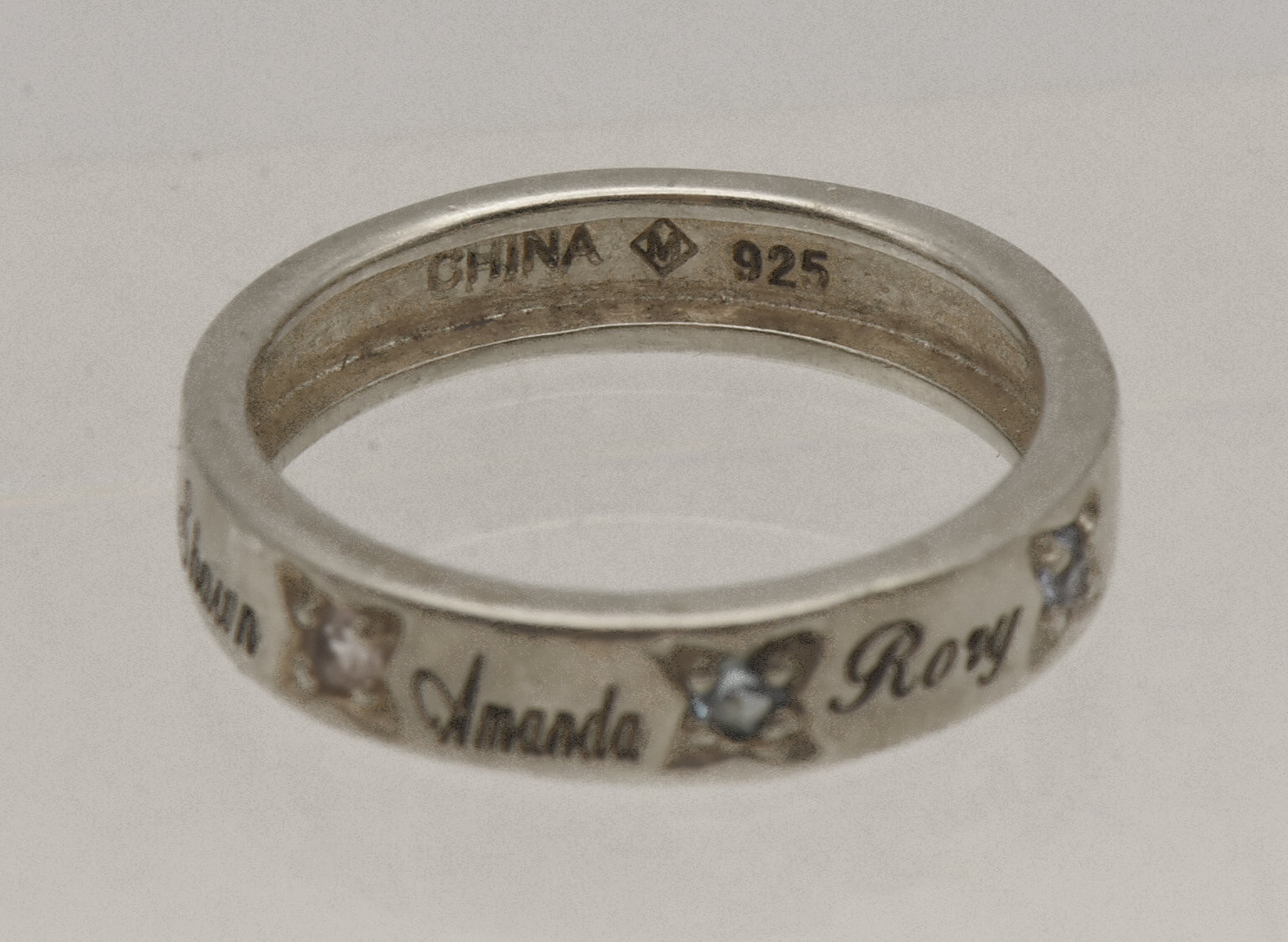Vintage Sterling Silver and Rhinestone Names Ring - Size 6