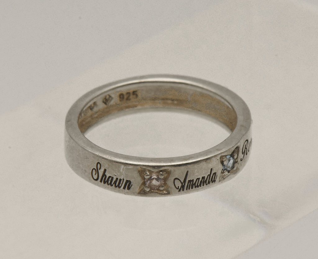 Vintage Sterling Silver and Rhinestone Names Ring - Size 6