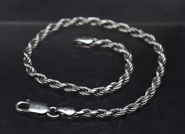 Vintage Italian Sterling Silver Rope Link Bracelet - 8"