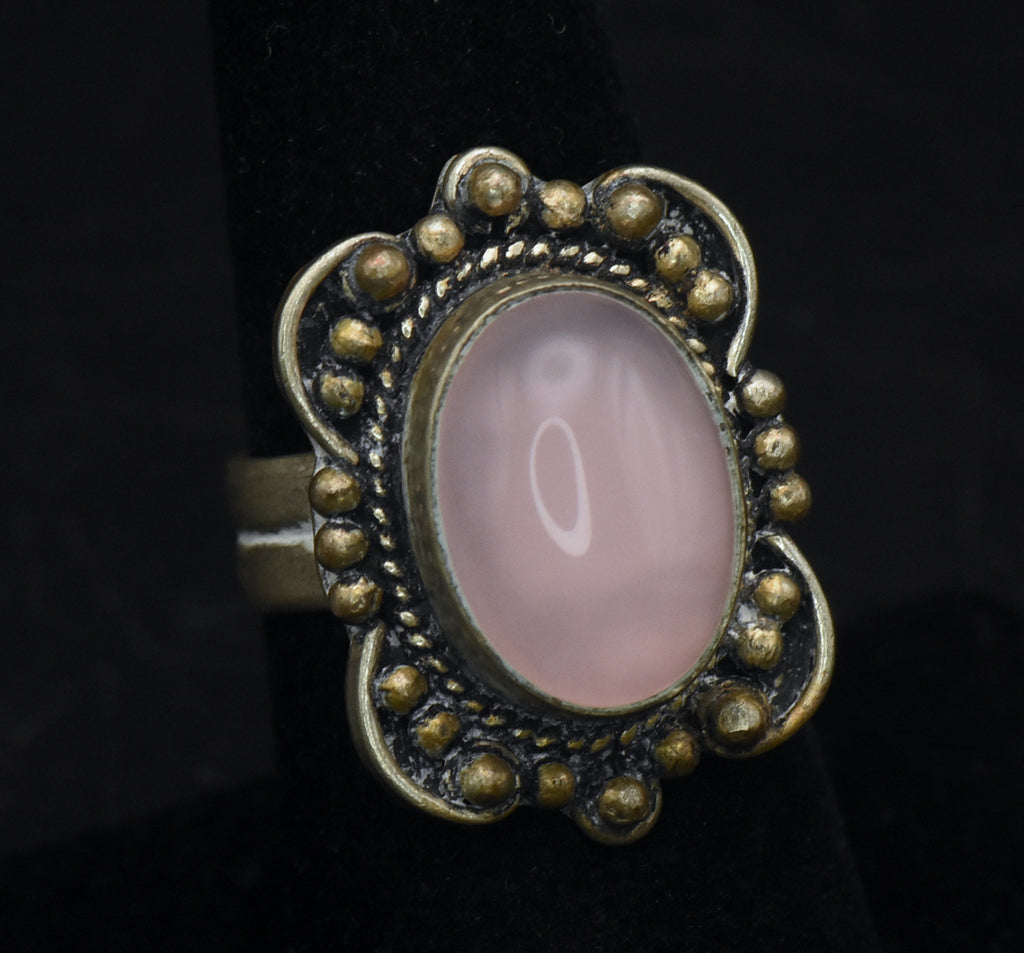 Vintage Sterling Silver Imitation Rose Quartz Ring - Size 6.75