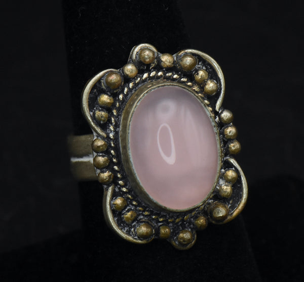 Vintage Sterling Silver Imitation Rose Quartz Ring - Size 6.75