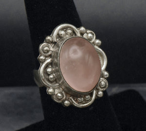 Vintage Rose Quartz Sterling Silver Ring - Size 6