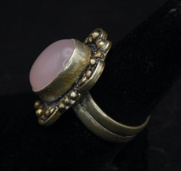 Vintage Sterling Silver Imitation Rose Quartz Ring - Size 6.75