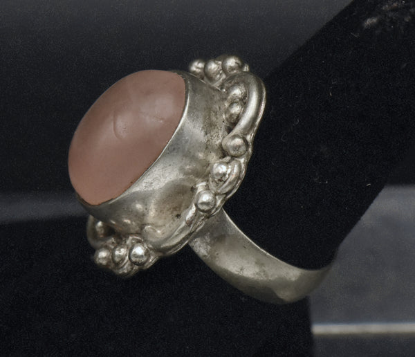 Vintage Rose Quartz Sterling Silver Ring - Size 6