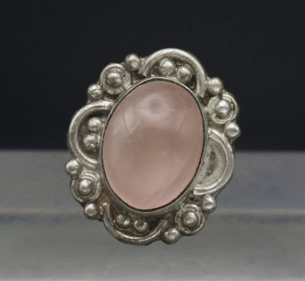 Vintage Rose Quartz Sterling Silver Ring - Size 6