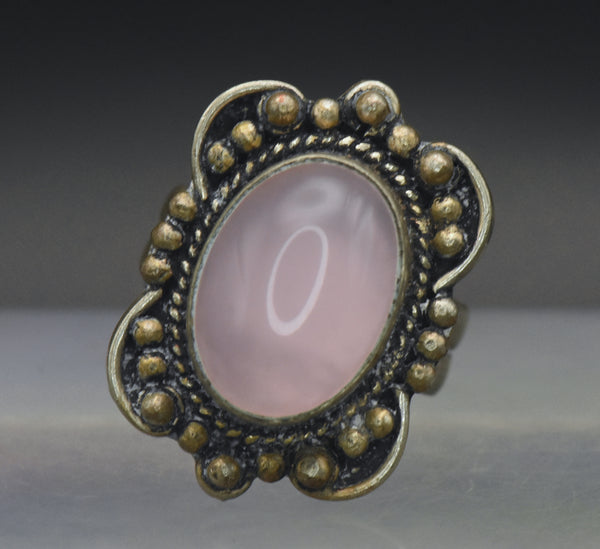 Vintage Sterling Silver Imitation Rose Quartz Ring - Size 6.75