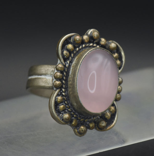 Vintage Sterling Silver Imitation Rose Quartz Ring - Size 6.75