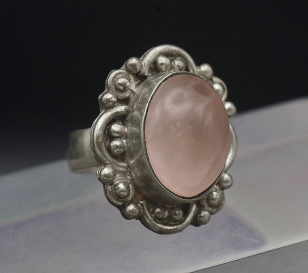 Vintage Rose Quartz Sterling Silver Ring - Size 6