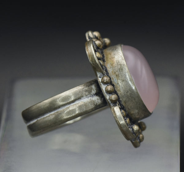 Vintage Sterling Silver Imitation Rose Quartz Ring - Size 6.75