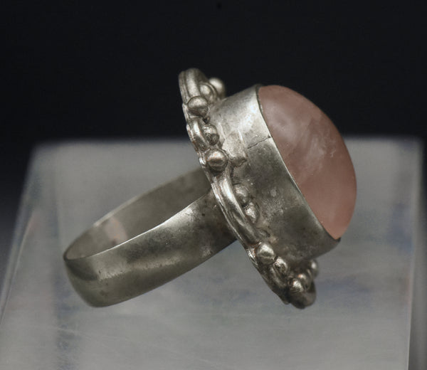 Vintage Rose Quartz Sterling Silver Ring - Size 6