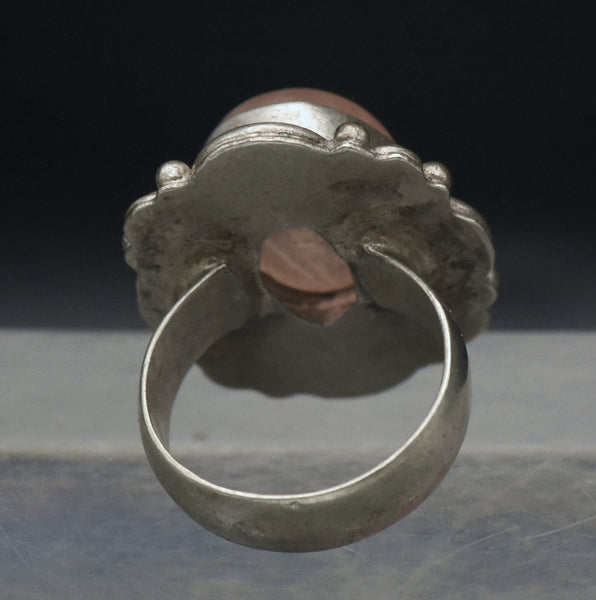 Vintage Rose Quartz Sterling Silver Ring - Size 6