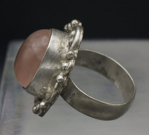 Vintage Rose Quartz Sterling Silver Ring - Size 6