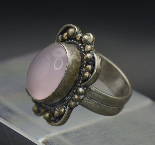 Vintage Sterling Silver Imitation Rose Quartz Ring - Size 6.75