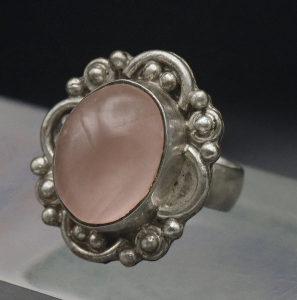 Vintage Rose Quartz Sterling Silver Ring - Size 6