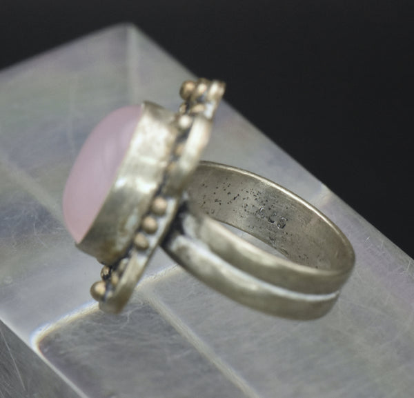 Vintage Sterling Silver Imitation Rose Quartz Ring - Size 6.75