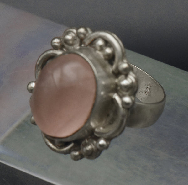 Vintage Rose Quartz Sterling Silver Ring - Size 6