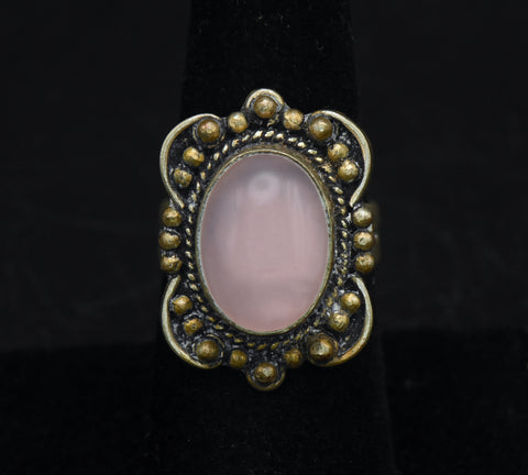 Vintage Sterling Silver Imitation Rose Quartz Ring - Size 6.75