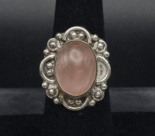 Vintage Rose Quartz Sterling Silver Ring - Size 6