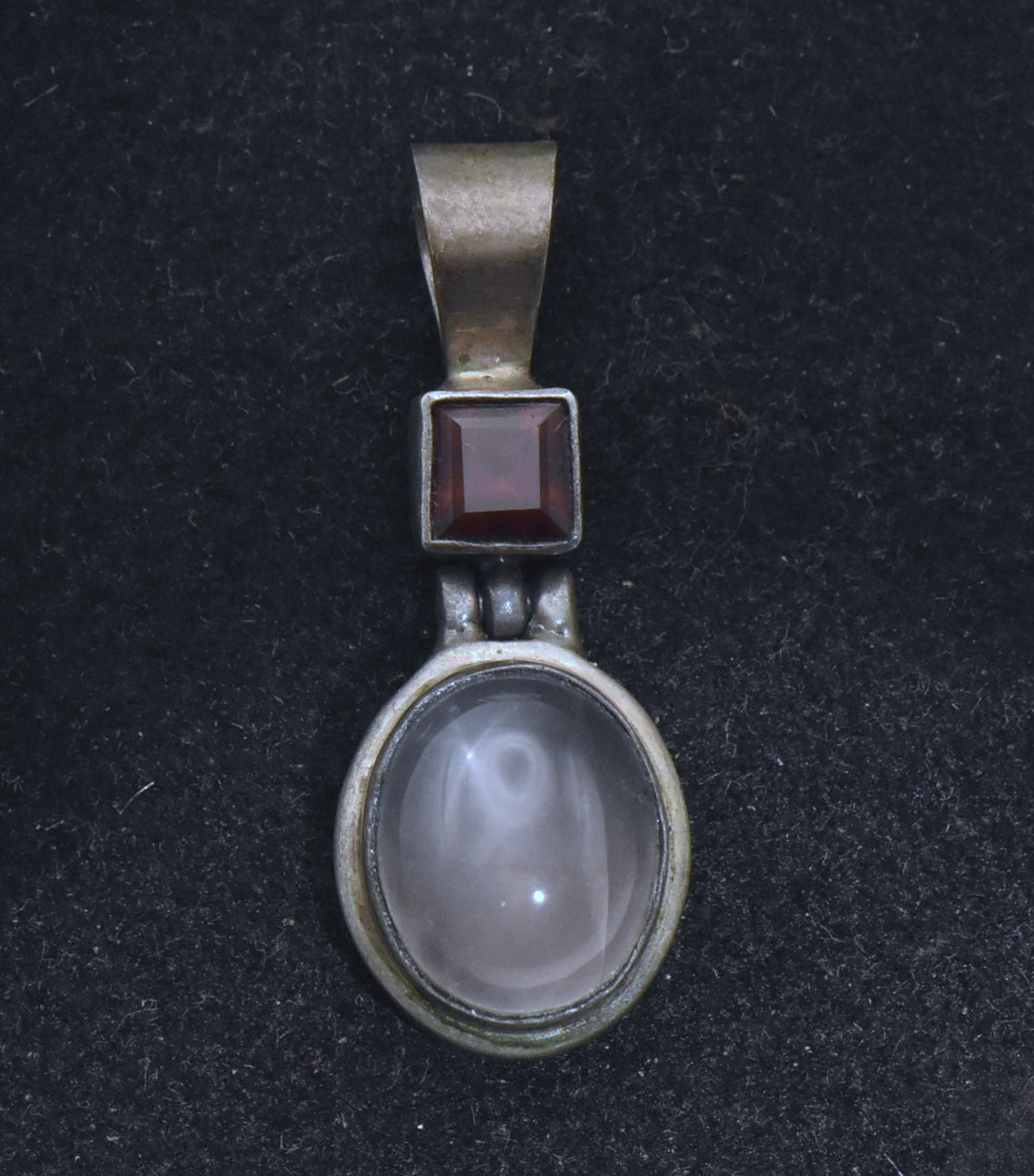 Vintage Star Rose Quartz and Garnet Sterling Silver Pendant