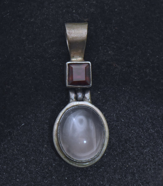 Vintage Star Rose Quartz and Garnet Sterling Silver Pendant