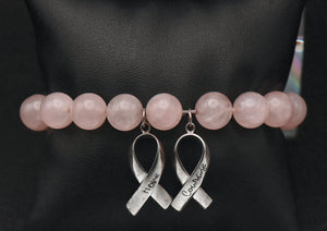 Vintage Rose Quartz Beaded Breast Cancer Awareness Sterling Silver Bracelet