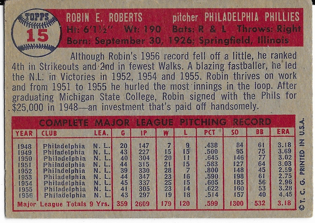 Topps - 1957 Robin Roberts Trading Card