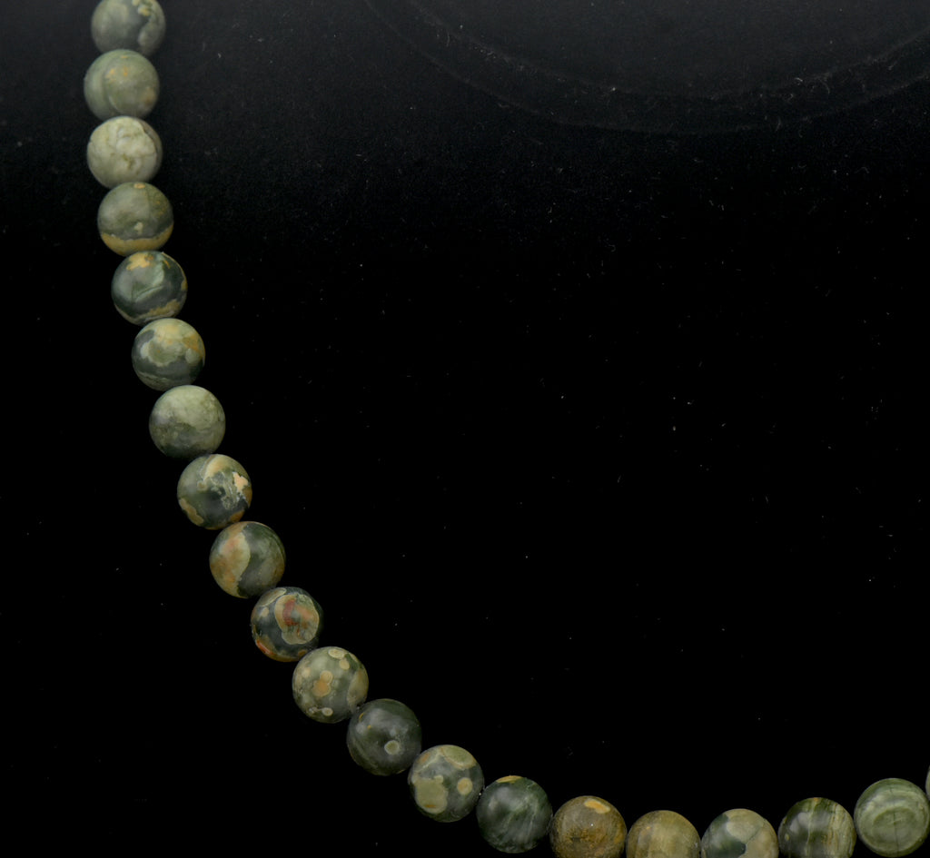 Vintage Rainforest Rhyolite Beaded Necklace with Sterling Heart Clasp - 17"
