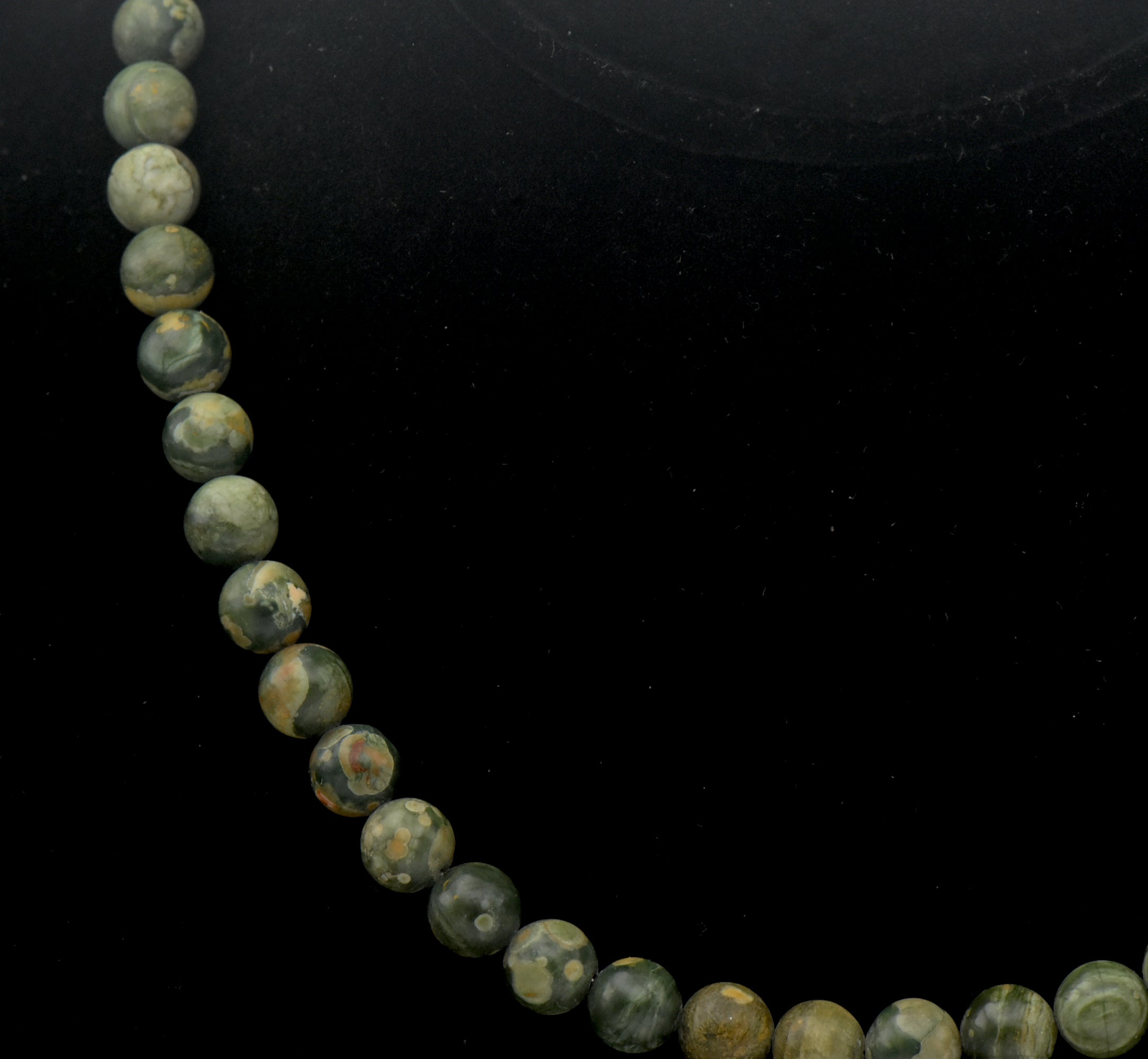 Vintage Rainforest Rhyolite Beaded Necklace with Sterling Heart Clasp - 17"