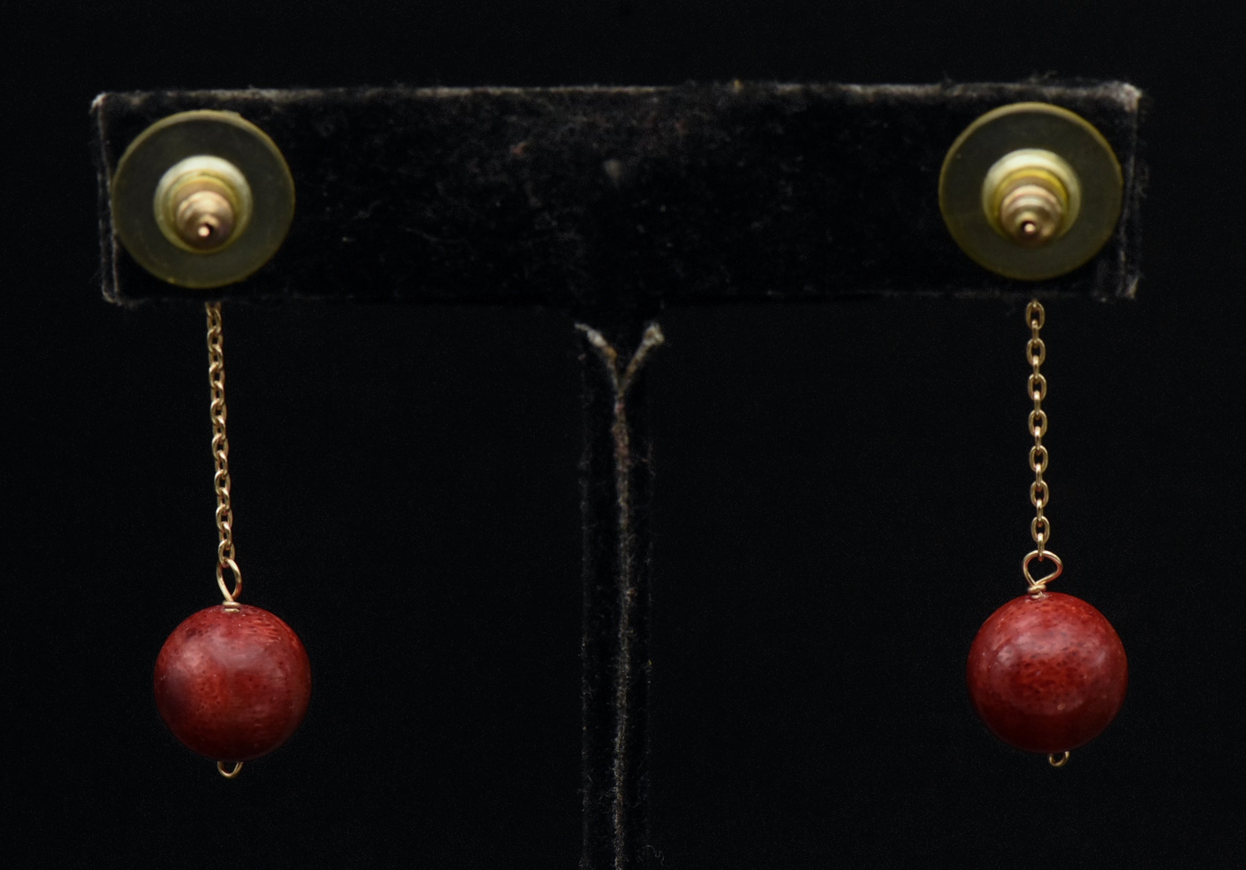Vintage 14K Gold Red Coral and Cultured Pearl Earrings