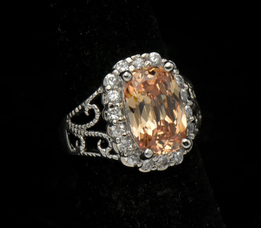 Ross-Simons - Vintage Golden CZ Sterling Silver Halo Ring - Size 4.75