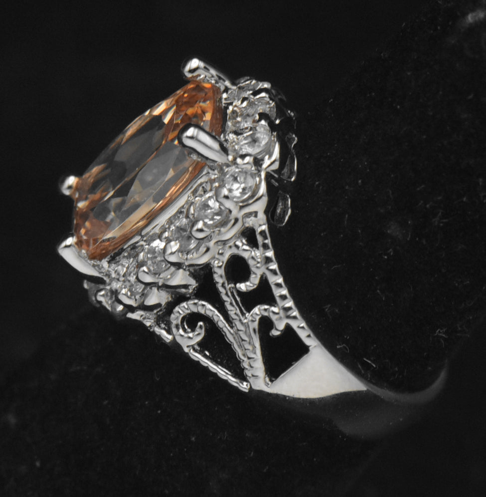Ross-Simons - Vintage Golden CZ Sterling Silver Halo Ring - Size 4.75