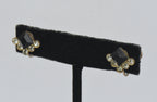Vintage Gold Tone Rhinestone and Faux Black Onyx Screw Back Earrings