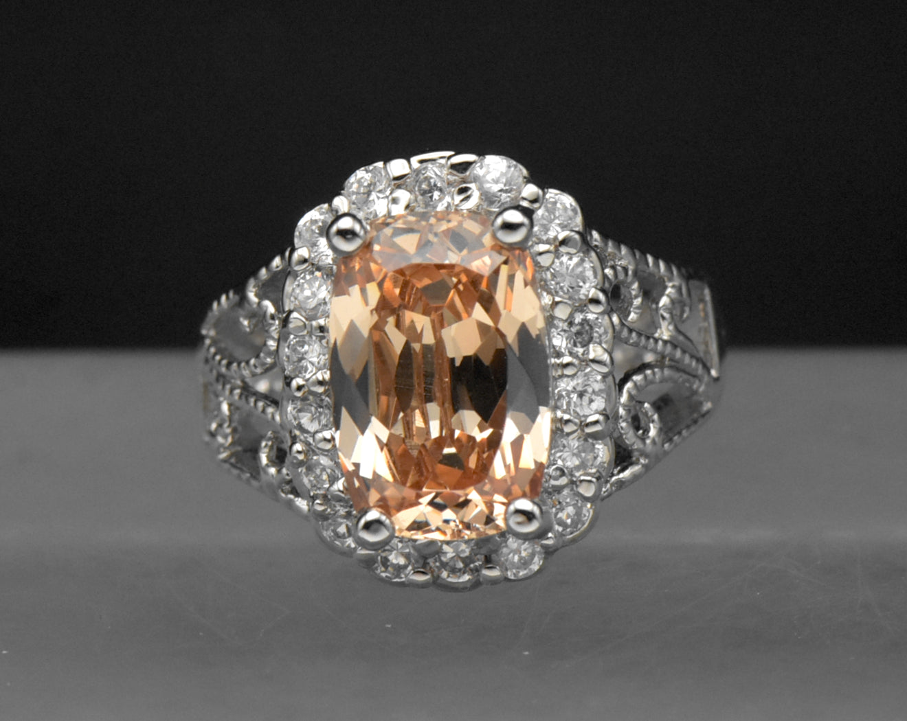 Ross-Simons - Vintage Golden CZ Sterling Silver Halo Ring - Size 4.75