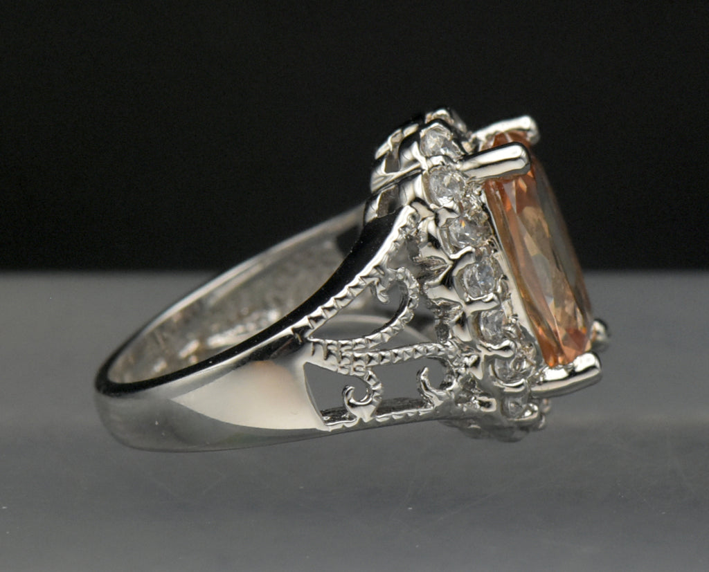Ross-Simons - Vintage Golden CZ Sterling Silver Halo Ring - Size 4.75