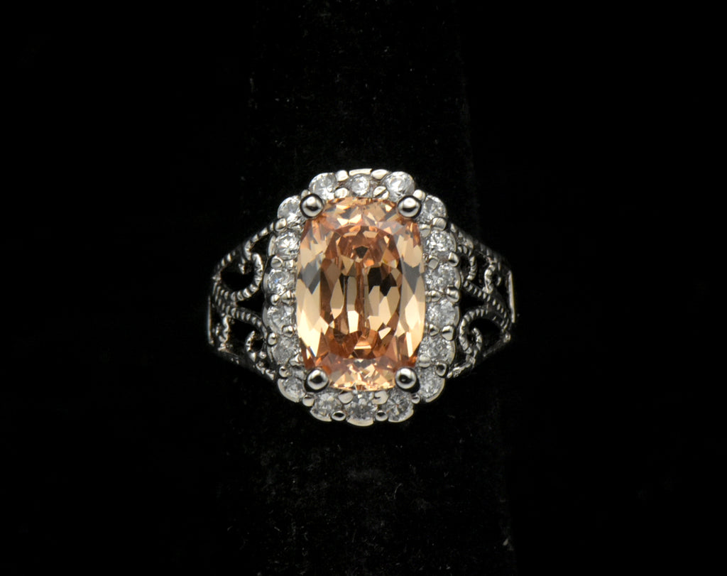 Ross-Simons - Vintage Golden CZ Sterling Silver Halo Ring - Size 4.75