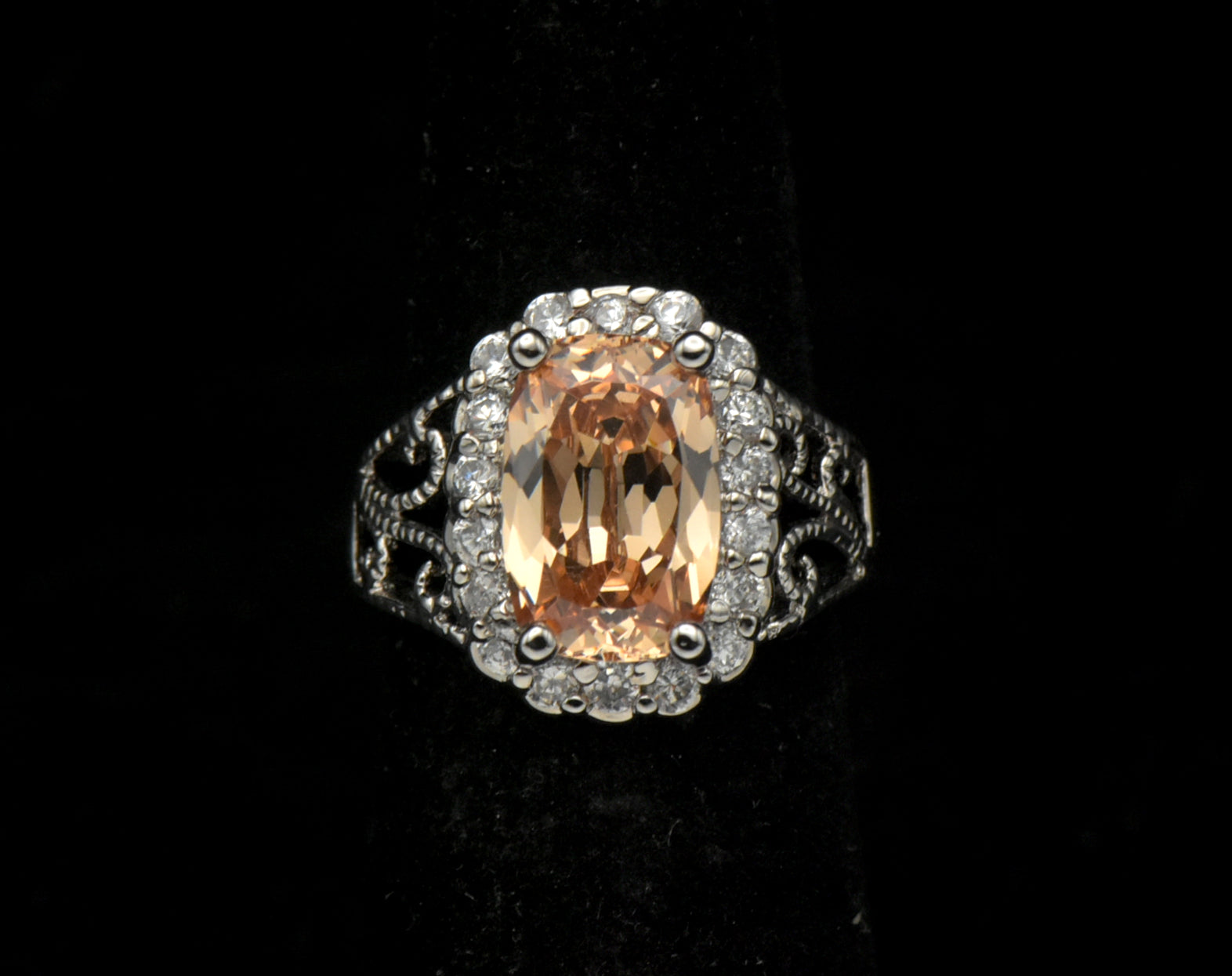 Ross-Simons - Vintage Golden CZ Sterling Silver Halo Ring - Size 4.75
