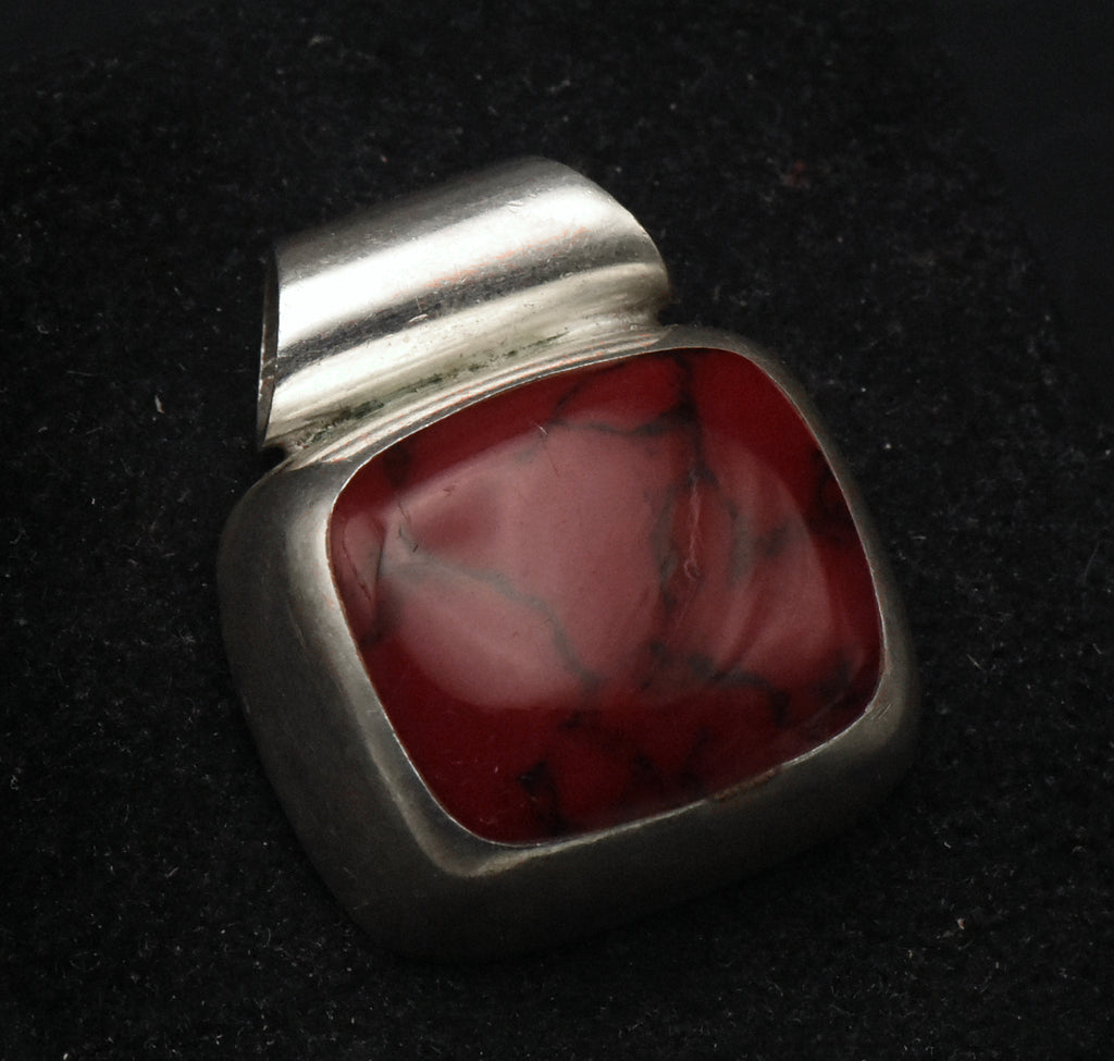 Vintage Handmade Sterling Silver Imitation Red Jasper Slide Pendant