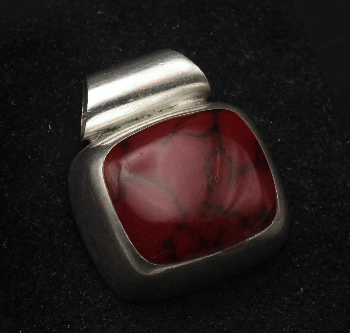 Vintage Handmade Sterling Silver Imitation Red Jasper Slide Pendant