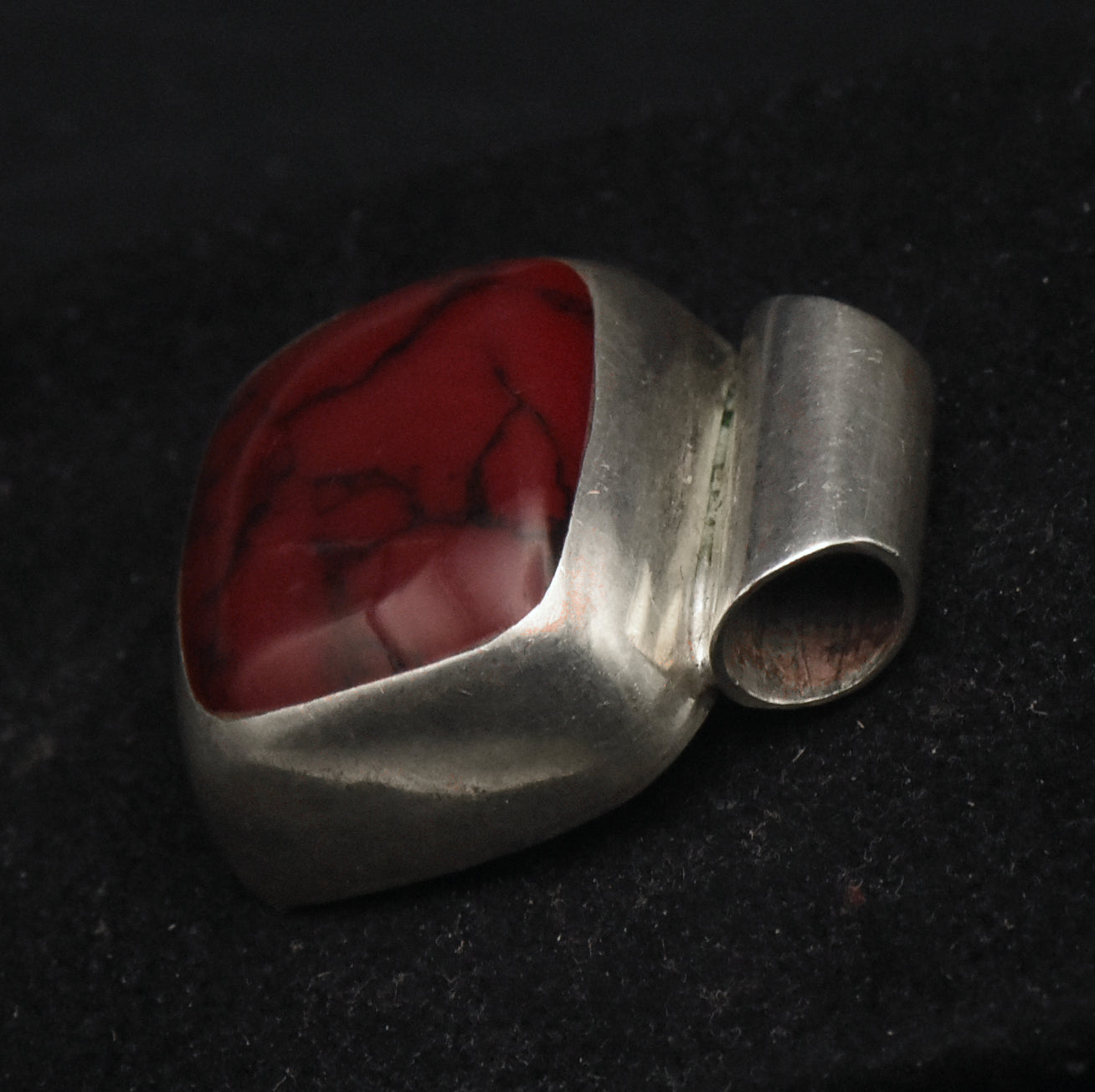 Vintage Handmade Sterling Silver Imitation Red Jasper Slide Pendant