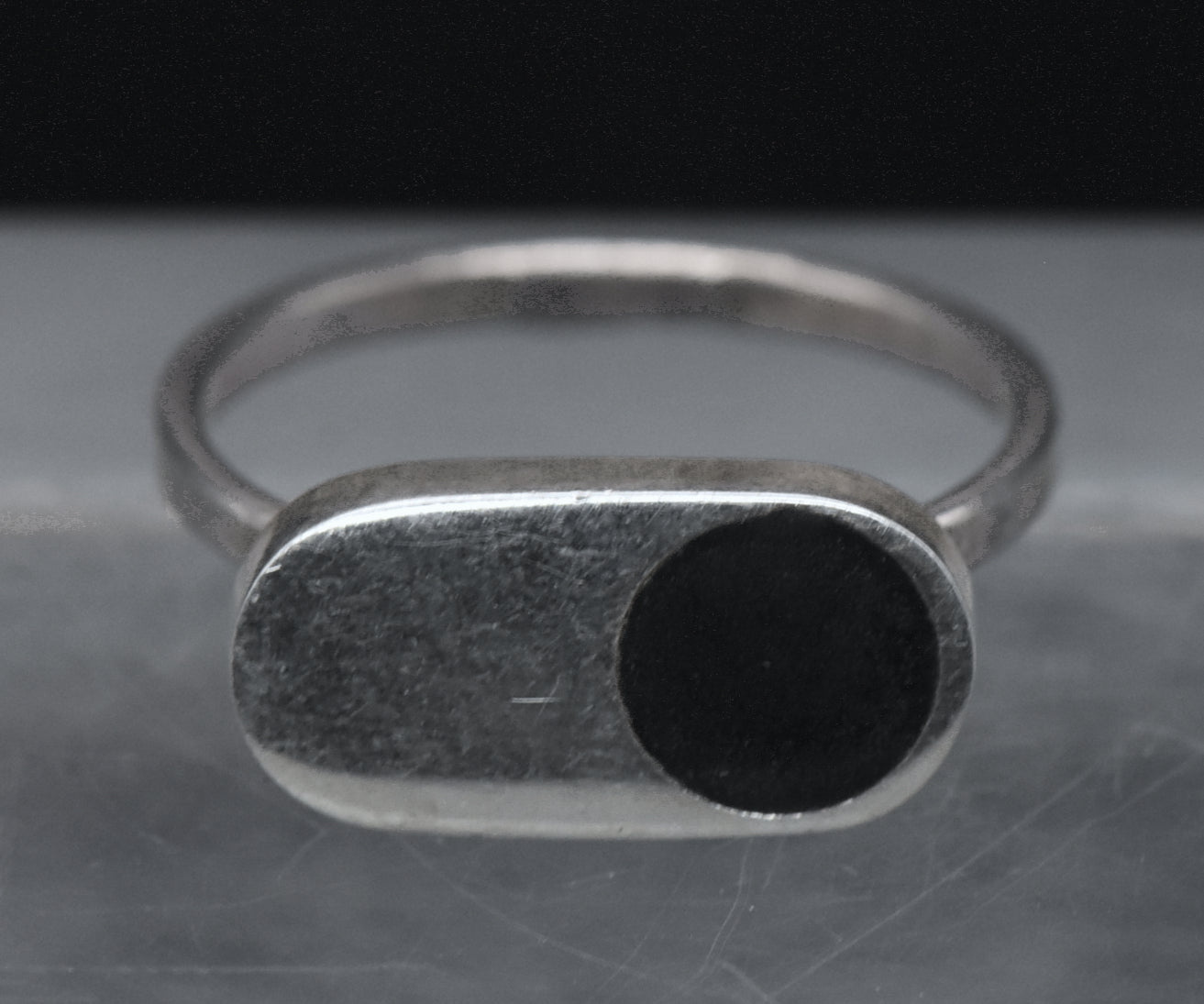 Vintage Handmade Sterling Silver Black Enamel Ring - Size 6.75