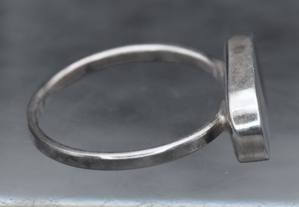 Vintage Handmade Sterling Silver Black Enamel Ring - Size 6.75